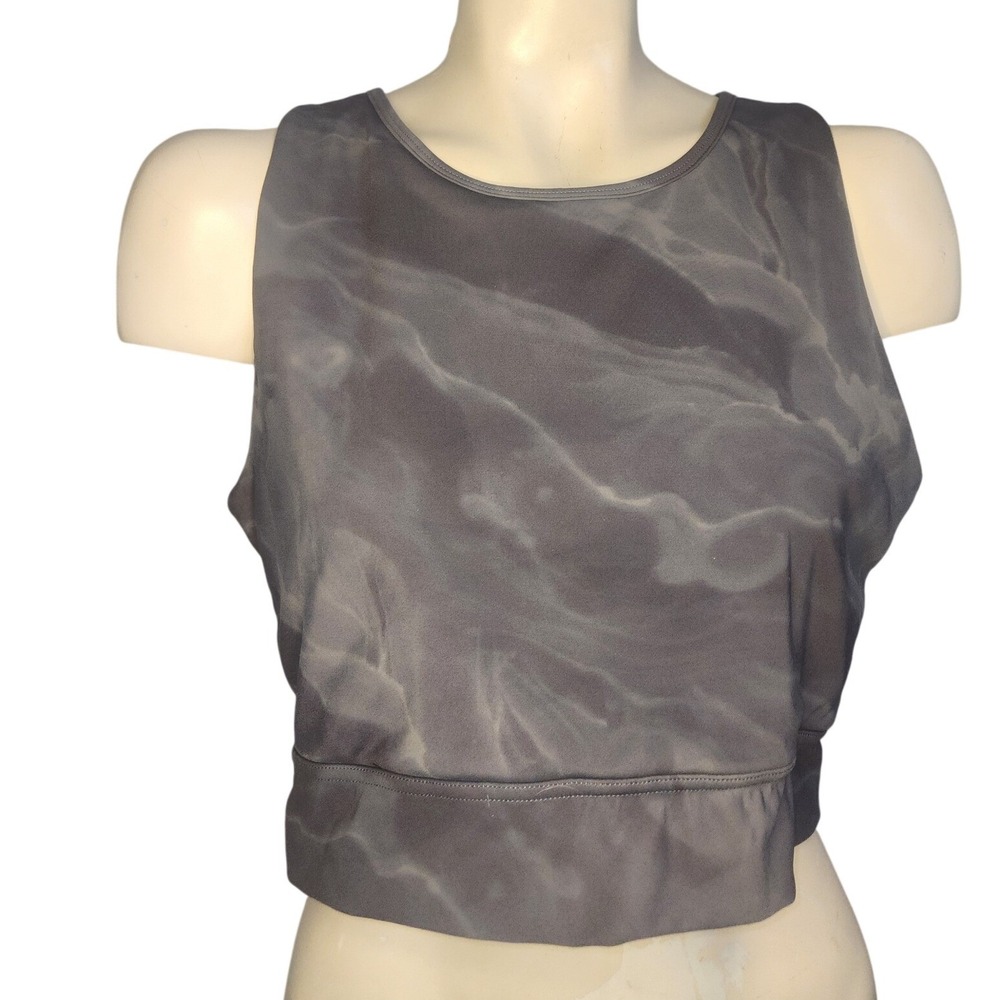 Lululemon‎ Grey Marble Print Open Back Tie Hem Cropped Athletic Tank Top